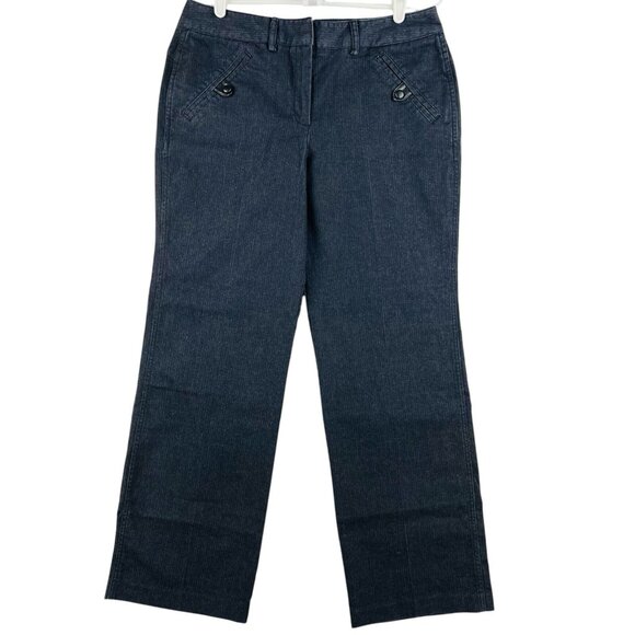 Larry Levine Women's Navy Pants Sz 12 Flat Front Straight Leg Stretch High Rise - Picture 1 of 11